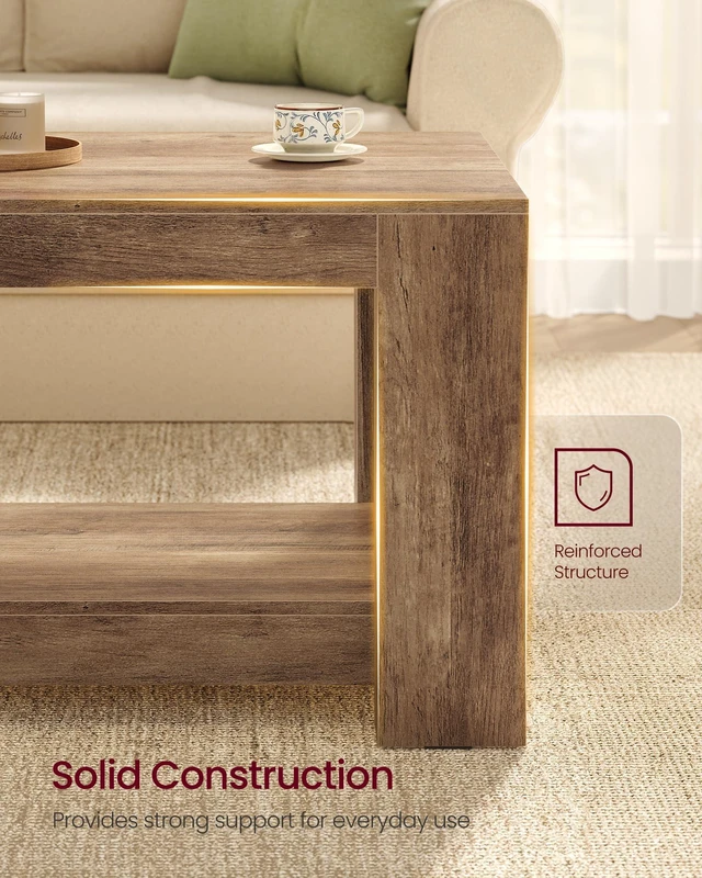 Alt view image 5 of 6 - Coffee Table, 2-Tier Center Table with Rustic Charm and Clean Lines | Farmhouse Style, for Living Room, 21.7 x 39.4 x 17.7 in, Honey Brown, Koni Collection ULCT270K101