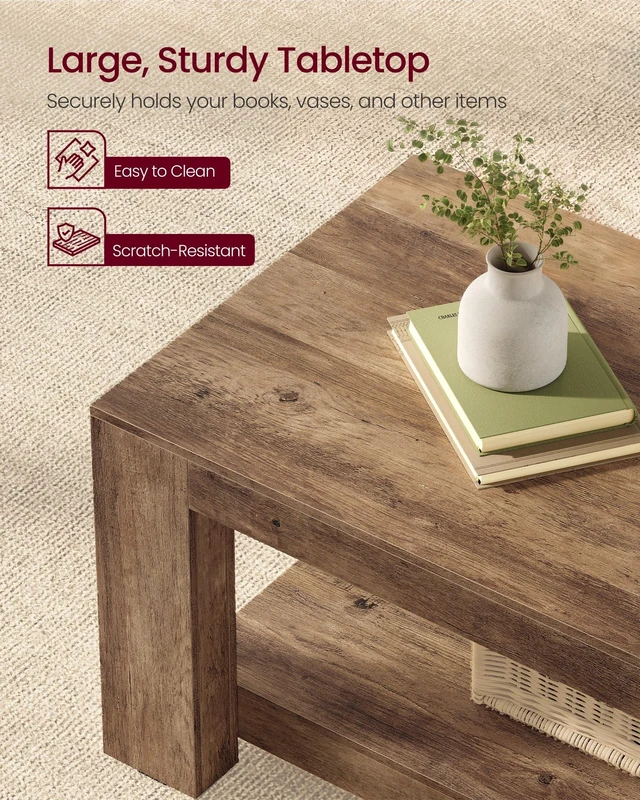 Alt view image 3 of 6 - Coffee Table, 2-Tier Center Table with Rustic Charm and Clean Lines | Farmhouse Style, for Living Room, 21.7 x 39.4 x 17.7 in, Honey Brown, Koni Collection ULCT270K101