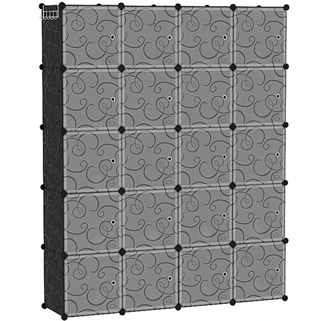 Main image of 20-Cube Storage Organizer with Door Platic Closet Organizer Black | Modular Bookshelf, Storage Shelving, Portable Shelves Organizing Units Ideal for Bedroom, Home