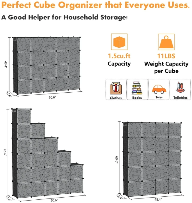 Alt view image 5 of 7 - 20-Cube Storage Organizer with Door Platic Closet Organizer Black | Modular Bookshelf, Storage Shelving, Portable Shelves Organizing Units Ideal for Bedroom, Home