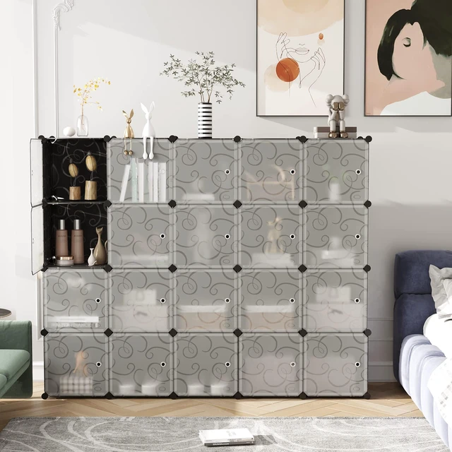 Alt view image 3 of 7 - 20-Cube Storage Organizer with Door Platic Closet Organizer Black | Modular Bookshelf, Storage Shelving, Portable Shelves Organizing Units Ideal for Bedroom, Home