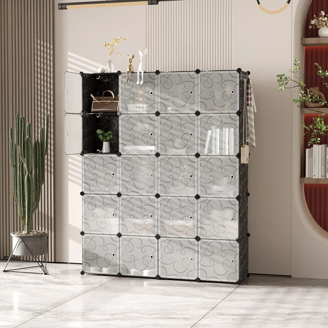 Alt view image 2 of 7 - 20-Cube Storage Organizer with Door Platic Closet Organizer Black | Modular Bookshelf, Storage Shelving, Portable Shelves Organizing Units Ideal for Bedroom, Home