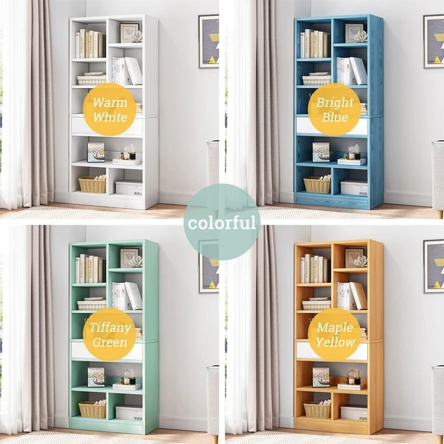 Alt view image 3 of 7 - 51" Tall Open Shelf Bookcase with 7 Cubes and a Drawer, Warm White | Fits Books, Decor, Toys, Storage Cabinet Organizer, Anti-Tip Hardware Prevents Tipping, For Living Room and Bedroom