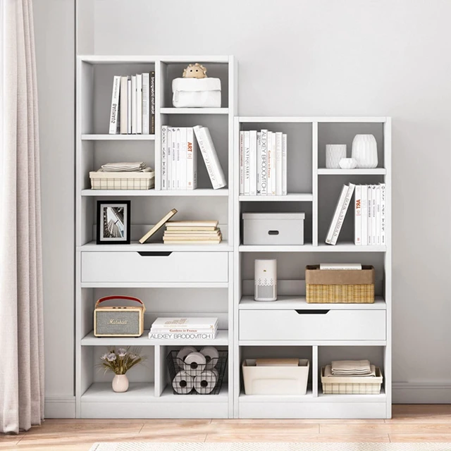 Alt view image 4 of 7 - 51" Tall Open Shelf Bookcase with 7 Cubes and a Drawer, Warm White | Fits Books, Decor, Toys, Storage Cabinet Organizer, Anti-Tip Hardware Prevents Tipping, For Living Room and Bedroom