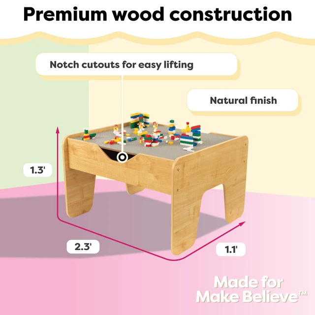 Alt view image 2 of 7 - Reversible Wooden Activity Table with Board with 195 Building Bricks Gray & Natural, Gift for Ages 3+