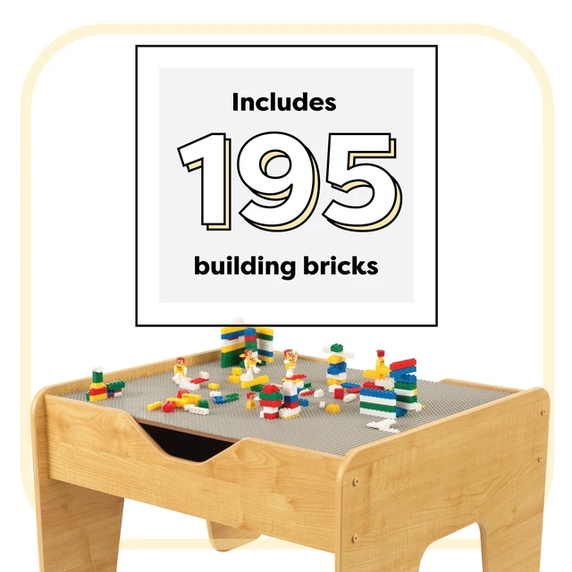 Alt view image 3 of 7 - Reversible Wooden Activity Table with Board with 195 Building Bricks Gray & Natural, Gift for Ages 3+
