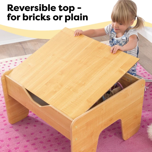 Alt view image 5 of 7 - Reversible Wooden Activity Table with Board with 195 Building Bricks Gray & Natural, Gift for Ages 3+
