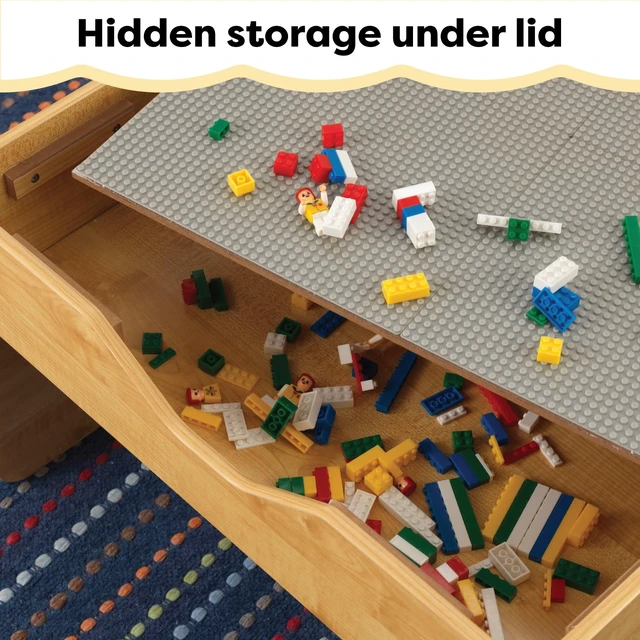 Alt view image 6 of 7 - Reversible Wooden Activity Table with Board with 195 Building Bricks Gray & Natural, Gift for Ages 3+