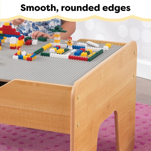 Alt view image 7 of 7 - Reversible Wooden Activity Table with Board with 195 Building Bricks Gray & Natural, Gift for Ages 3+