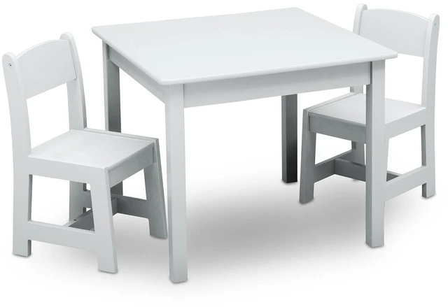 Main image of MySize Kids Wood Table and Chair Set (2 Chairs Included) - Ideal for Arts & Crafts, Snack Time, & More - Greenguard Gold Certified, Bianca White, 3 Piece Set