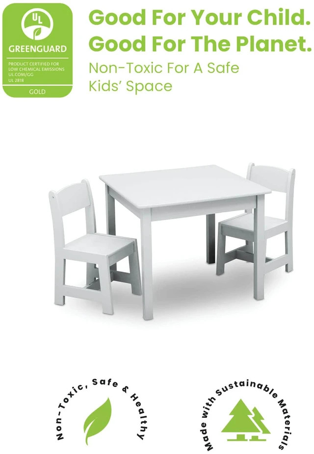 Alt view image 2 of 2 - MySize Kids Wood Table and Chair Set (2 Chairs Included) - Ideal for Arts & Crafts, Snack Time, & More - Greenguard Gold Certified, Bianca White, 3 Piece Set