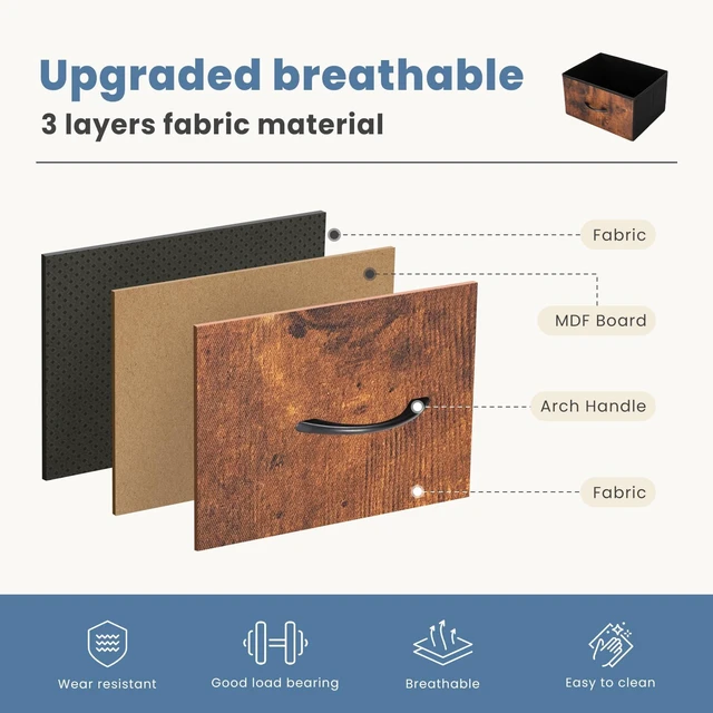 Alt view image 3 of 7 - Night Stand with 4 Fabric Drawers, Bedside Table for Bedroom | Night Stand with Removable Bins, Sturdy Steel Frame Wood Top, Organizer Furniture for Bedroom Closet, Living Room, Brown