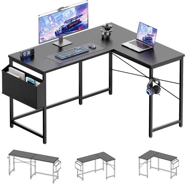 Alt view image 2 of 6 - 47 Inch Reversible L Shaped Gaming Desk Corner Computer Desk with Storage Bag Home Office Table for Writing Study Black