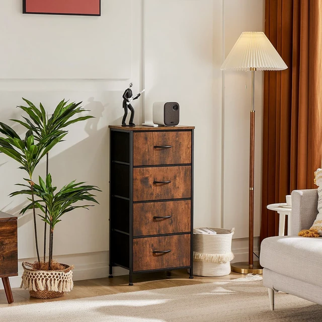 Alt view image 7 of 7 - Night Stand with 4 Fabric Drawers, Bedside Table for Bedroom | Night Stand with Removable Bins, Sturdy Steel Frame Wood Top, Organizer Furniture for Bedroom Closet, Living Room, Brown