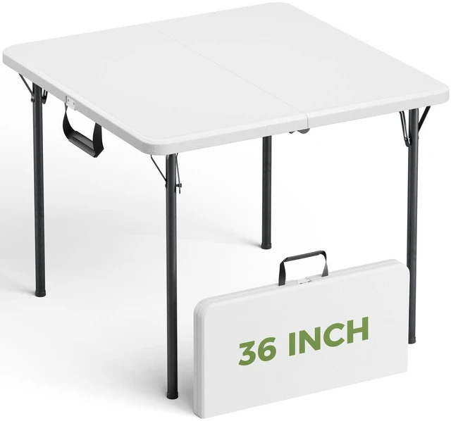 Main image of Folding Table, 36 Inch Square Foldable Card Table with Carrying Handle, Heavy Duty Fold-in-Half Portable Table No Assembly, Ideal for Picnic, Camping, RV Travel, Parties, BBQs, Crafting and Indoor Use
