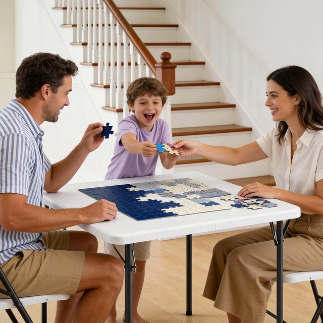 Alt view image 2 of 7 - Folding Table, 36 Inch Square Foldable Card Table with Carrying Handle, Heavy Duty Fold-in-Half Portable Table No Assembly, Ideal for Picnic, Camping, RV Travel, Parties, BBQs, Crafting and Indoor Use