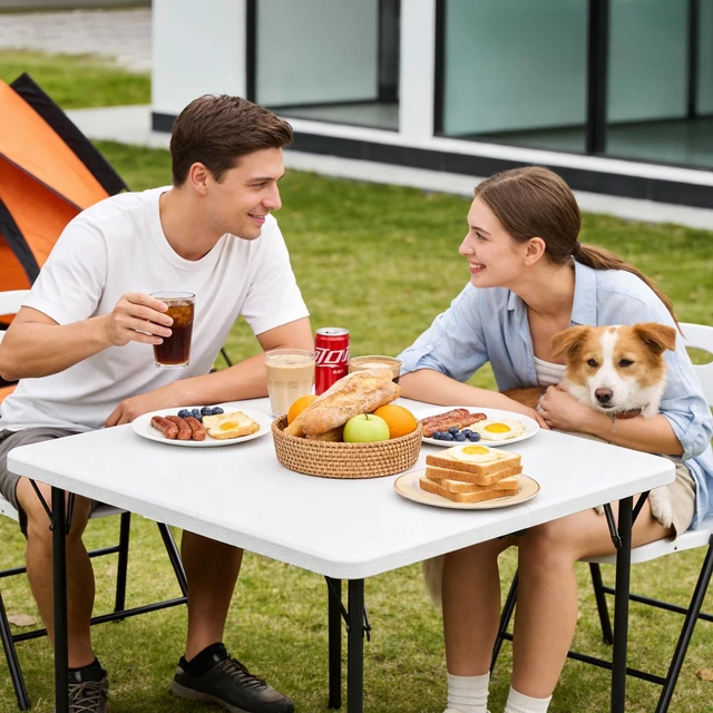Alt view image 5 of 7 - Folding Table, 36 Inch Square Foldable Card Table with Carrying Handle, Heavy Duty Fold-in-Half Portable Table No Assembly, Ideal for Picnic, Camping, RV Travel, Parties, BBQs, Crafting and Indoor Use