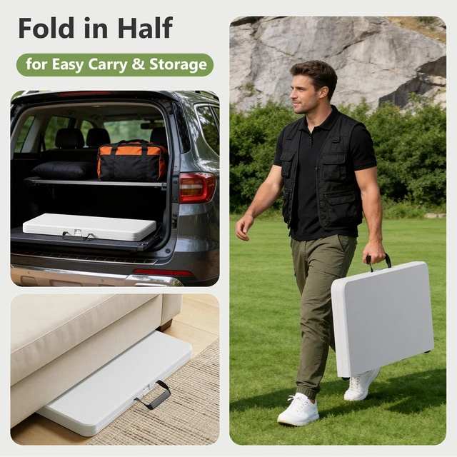 Alt view image 6 of 7 - Folding Table, 36 Inch Square Foldable Card Table with Carrying Handle, Heavy Duty Fold-in-Half Portable Table No Assembly, Ideal for Picnic, Camping, RV Travel, Parties, BBQs, Crafting and Indoor Use