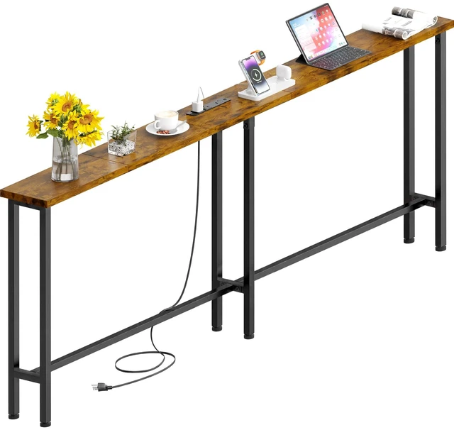 Main image of 78" Sofa Table with Built-in Power Strip (2 AC Outlets & 2 USB Ports) 4.9ft Power Cord, Metal Frame, Easy Assembly, Long Couch Table Behind Sofa, Living Room and Home Office | Rustic Brown