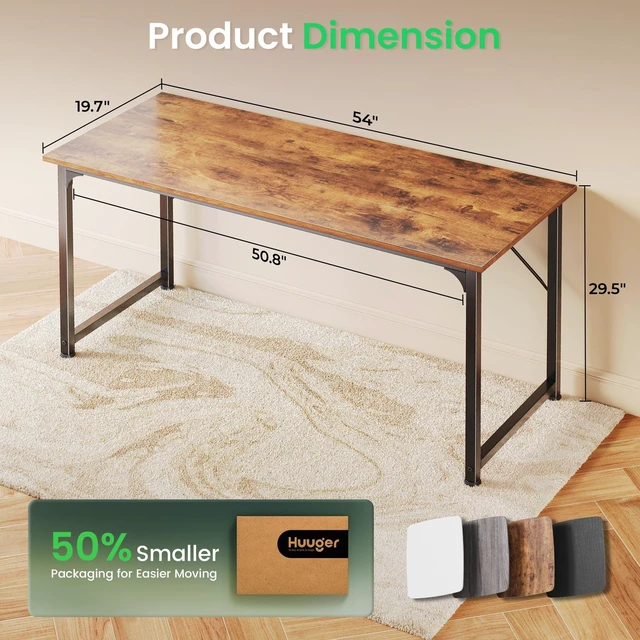 Alt view image 7 of 7 - Computer Desk, 55 Inch Home Office Desk, Gaming Writing Work from Home Study Desk, Large Legroom, Sturdy Metal Frame, Modern Simple, Rustic Brown