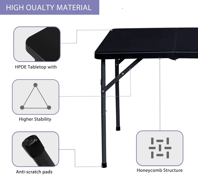 Alt view image 3 of 7 - 34" Square Folding Card Table, Fold in Half Heavy Duty Portable Table with Removable Legs and Carrying Handle, White | HDPE Top for Indoor Outdoor Camping,Picnic,Party,Kitchen