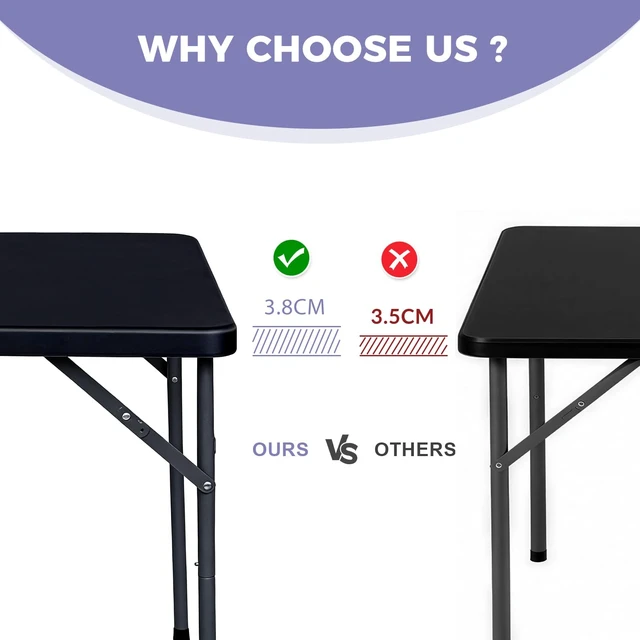 Alt view image 6 of 7 - 34" Square Folding Card Table, Fold in Half Heavy Duty Portable Table with Removable Legs and Carrying Handle, White | HDPE Top for Indoor Outdoor Camping,Picnic,Party,Kitchen