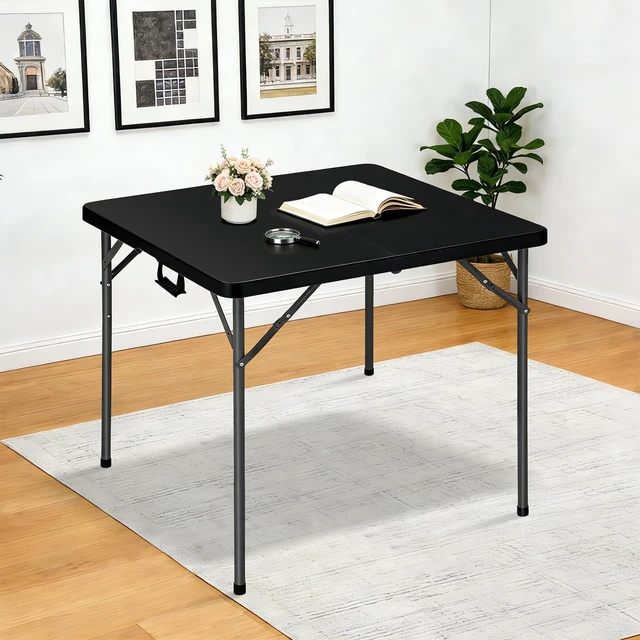 Alt view image 7 of 7 - 34" Square Folding Card Table, Fold in Half Heavy Duty Portable Table with Removable Legs and Carrying Handle, White | HDPE Top for Indoor Outdoor Camping,Picnic,Party,Kitchen