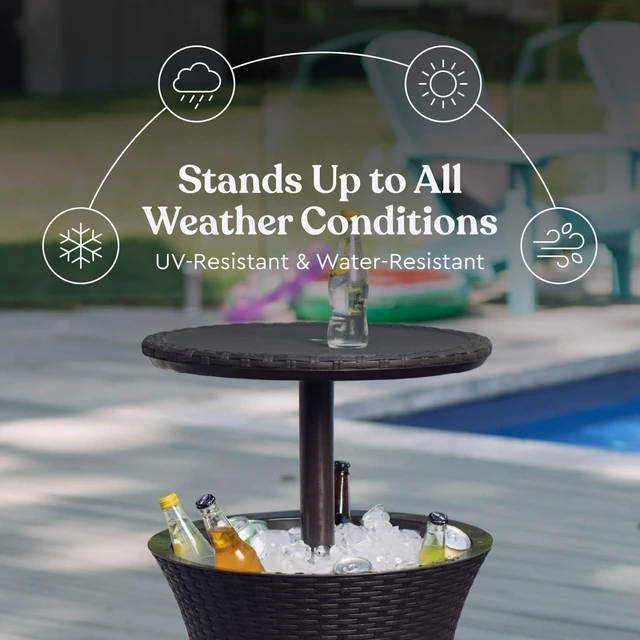 Alt view image 3 of 7 - Pacific Cool Bar Outdoor Patio Furniture and Hot Tub Side Table with 7.5 Gallon Beer and Wine Cooler, Espresso Brown