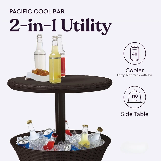Alt view image 5 of 7 - Pacific Cool Bar Outdoor Patio Furniture and Hot Tub Side Table with 7.5 Gallon Beer and Wine Cooler, Espresso Brown