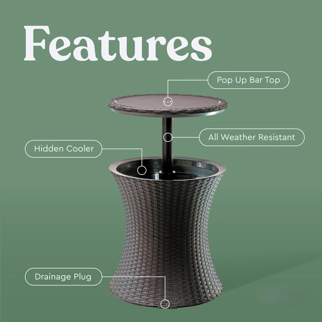 Alt view image 4 of 7 - Pacific Cool Bar Outdoor Patio Furniture and Hot Tub Side Table with 7.5 Gallon Beer and Wine Cooler, Espresso Brown