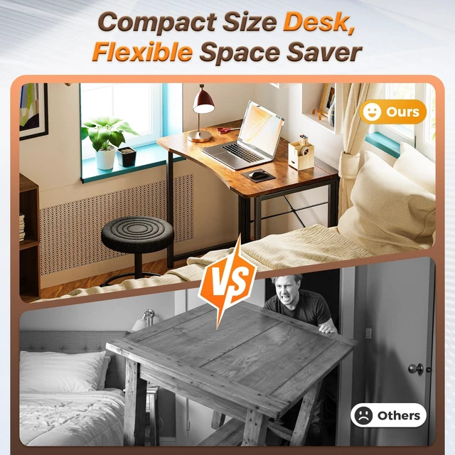 Alt view image 2 of 7 - Folding Desk for Small Spaces, 31.5 Inch Foldable Computer Table | Easy Assembly, Small Writing Work Office Computer Desk, for Home Office, Study, Bedroom, Dorm, Space Saving, Rustic Brown