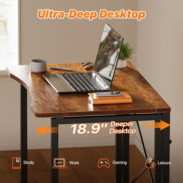 Alt view image 3 of 7 - Folding Desk for Small Spaces, 31.5 Inch Foldable Computer Table | Easy Assembly, Small Writing Work Office Computer Desk, for Home Office, Study, Bedroom, Dorm, Space Saving, Rustic Brown