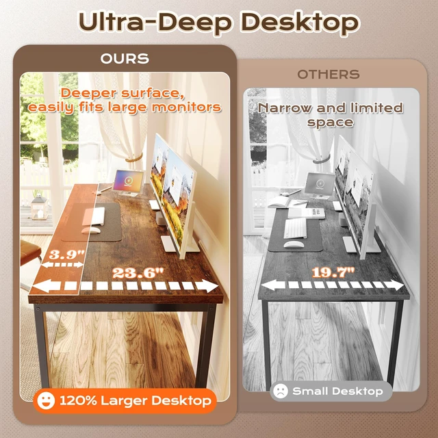 Alt view image 6 of 7 - 55 x 24 inch Desk with Power Outlets & 0.95 Inch Thicker Desktop | Robust Metal Tubes, USB-C, Computer Desk, Heavy Duty Office Desk, Work Gaming Desk for Home Office, Rustic Brown