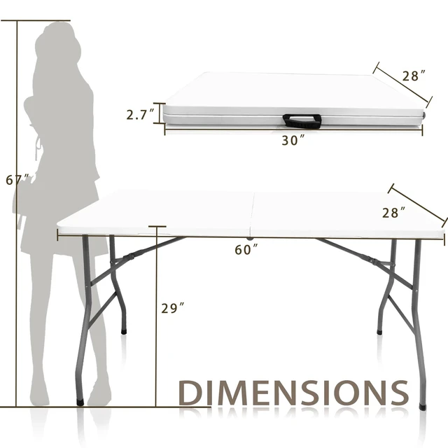 Alt view image 3 of 7 - 5FT Folding Table,Versatile Foldable Table,Portable | Utility folding table ideal for camping, picnics, parties, and indoor & outdoor events. Lightweight design, easy to store.