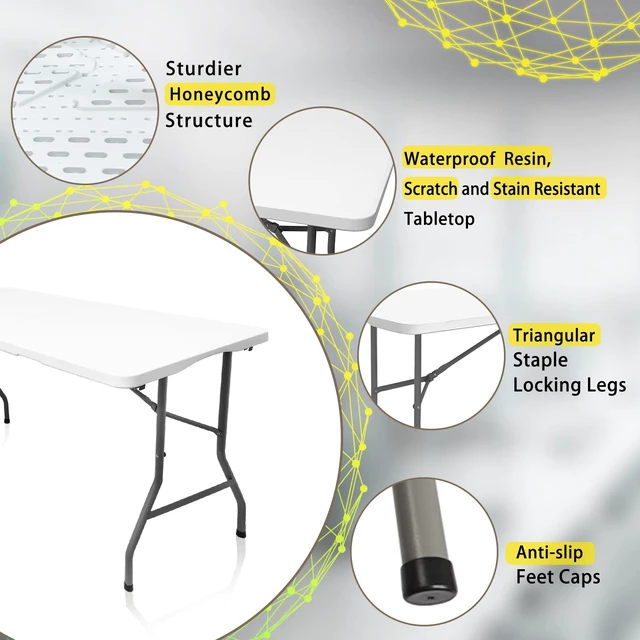 Alt view image 6 of 7 - 5FT Folding Table,Versatile Foldable Table,Portable | Utility folding table ideal for camping, picnics, parties, and indoor & outdoor events. Lightweight design, easy to store.