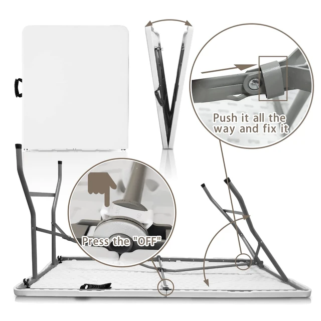 Alt view image 7 of 7 - 5FT Folding Table,Versatile Foldable Table,Portable | Utility folding table ideal for camping, picnics, parties, and indoor & outdoor events. Lightweight design, easy to store.
