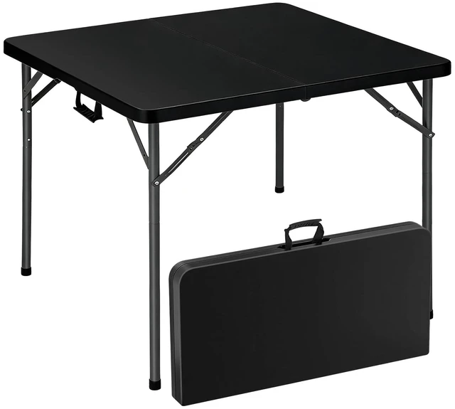 Main image of 34" Square Folding Card Table Fold-in-Half Utility Dining Portable Table Heavy Duty HDPE with Carrying Handle, Plastic Tables for Camping,Picnic, Office, Party(Black)