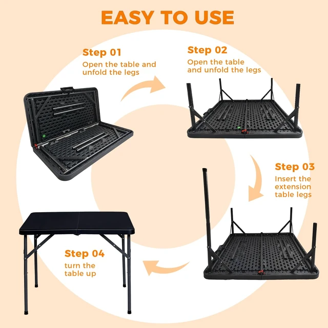 Alt view image 3 of 7 - 34" Square Folding Card Table Fold-in-Half Utility Dining Portable Table Heavy Duty HDPE with Carrying Handle, Plastic Tables for Camping,Picnic, Office, Party(Black)