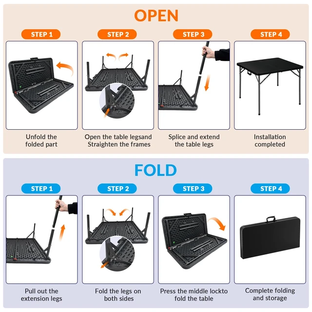 Alt view image 7 of 7 - 34" Square Folding Card Table Fold-in-Half Utility Dining Portable Table Heavy Duty HDPE with Carrying Handle, Plastic Tables for Camping,Picnic, Office, Party(Black)