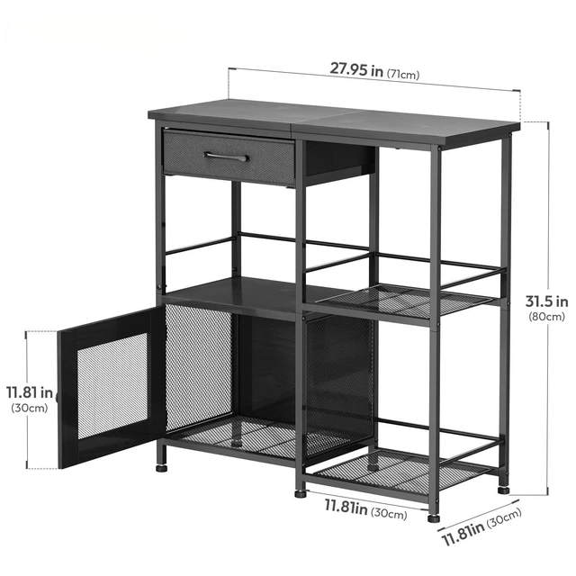 Alt view image 7 of 7 - Coffee Bar Cabinet for Home - Farmhouse Coffee Stand Station Multi-Purpose Storage Cabinet with Adjustable Feet, Drawers - Kitchen Bar Table for Living Room, Corner, Small Space, Black