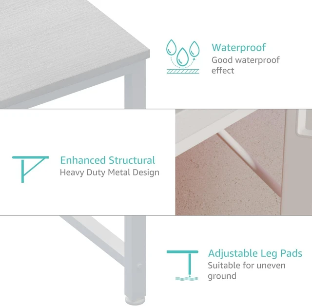 Alt view image 7 of 7 - White Computer Desk with Power Outlet, 47 inch Teen Study Table Home Office Work Writing Gaming Desks with Charging Station Outlets Built in, White