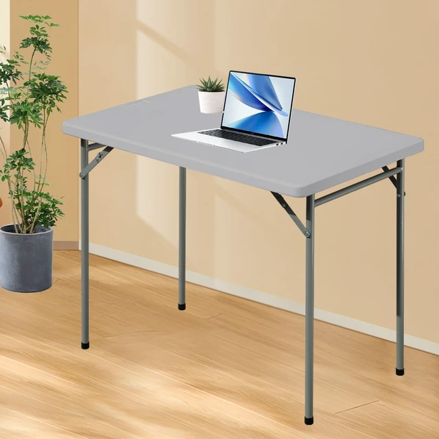 Alt view image 6 of 6 - Folding Table 3ft Rectangular All-Occasion Plastic Folding Event Table for Indoor and Outdoor, Portable Desk, Camping, Durable and Stable, HDPE and Steel, Wide Application, Grey