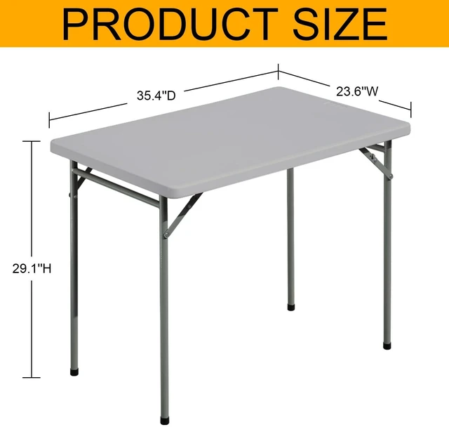 Alt view image 3 of 6 - Folding Table 3ft Rectangular All-Occasion Plastic Folding Event Table for Indoor and Outdoor, Portable Desk, Camping, Durable and Stable, HDPE and Steel, Wide Application, Grey