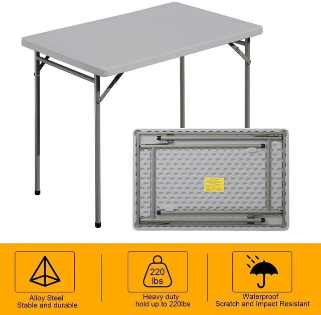 Alt view image 5 of 6 - Folding Table 3ft Rectangular All-Occasion Plastic Folding Event Table for Indoor and Outdoor, Portable Desk, Camping, Durable and Stable, HDPE and Steel, Wide Application, Grey