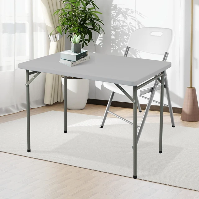 Alt view image 2 of 6 - Folding Table 3ft Rectangular All-Occasion Plastic Folding Event Table for Indoor and Outdoor, Portable Desk, Camping, Durable and Stable, HDPE and Steel, Wide Application, Grey