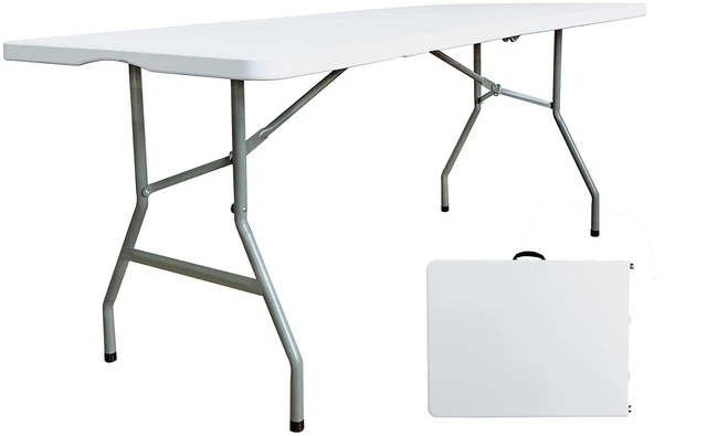Main image of 6ft Folding Table Heavy Duty Plastic Portable Picnic Table | Carry handle, Blow Molded Tabletop, 330lb Capacity, Indoor Outdoor Utility, Parties, Camping, Dining