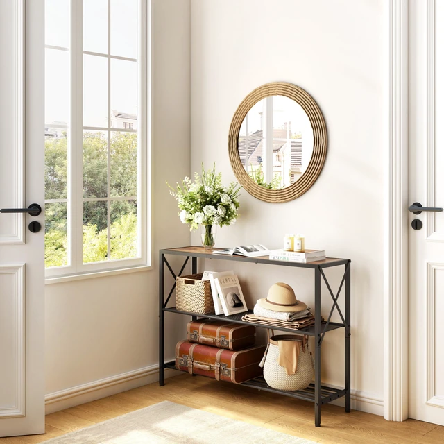 Alt view image 3 of 7 - Industrial Console Table, 3 Tier Entryway Table, Hallway Table, Narrow Sofa Table with Shelves, Entrance Table for Entryway, Living Room, Foyer, Office, Rustic Brown&Black