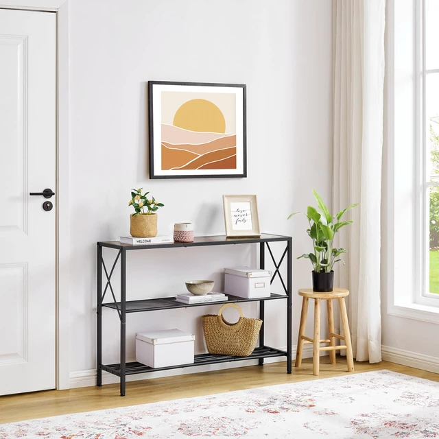 Alt view image 6 of 7 - Industrial Console Table, 3 Tier Entryway Table, Hallway Table, Narrow Sofa Table with Shelves, Entrance Table for Entryway, Living Room, Foyer, Office, Rustic Brown&Black