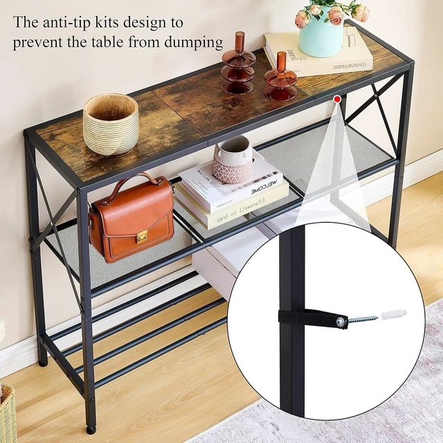 Alt view image 5 of 7 - Industrial Console Table, 3 Tier Entryway Table, Hallway Table, Narrow Sofa Table with Shelves, Entrance Table for Entryway, Living Room, Foyer, Office, Rustic Brown&Black