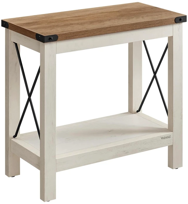 Main image of 2-Tier End Side Table, Small Accent Nightstand with Bottom Shelf | Narrow Bedside Table for Small Spaces, Living Room, Bedroom, Office, Farmhouse Style, Rustic White and Honey Brown ULET235W01